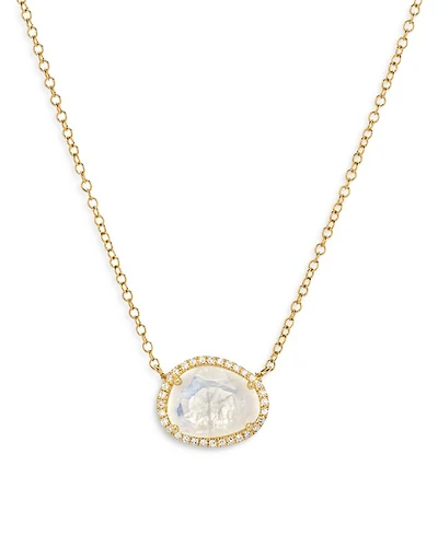 14K Yellow Gold Diamond Moonstone Pendant Necklace, 18"