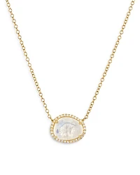 14K Yellow Gold Diamond Moonstone Pendant Necklace, 18"