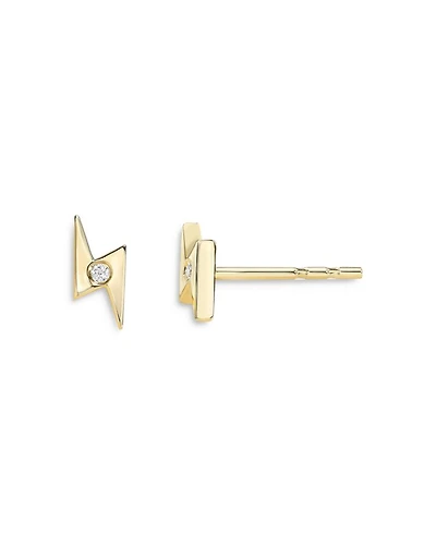 14K Yellow Gold Lightning Bolt Diamond Stud Earrings