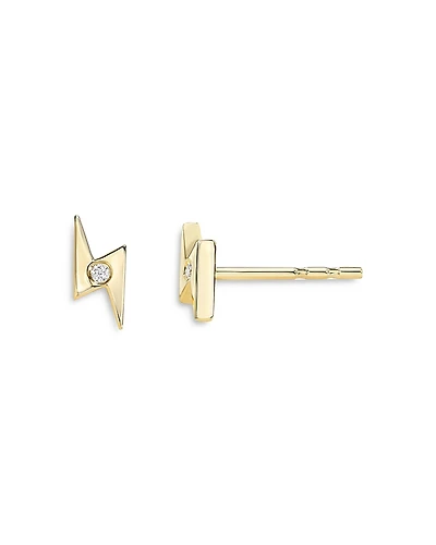 Zoe Lev 14K Yellow Gold Lightning Bolt Diamond Stud Earrings