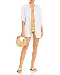 Crinkle Boyfriend Shirt Swim Cover-Up