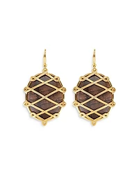Elizabetta Caged Teak Oval Drop Earrings in 18K Gold Plate