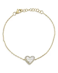 Diamond & Mother-of-Pearl Heart Chain Bracelet in 14K Yellow Gold - Exclusive
