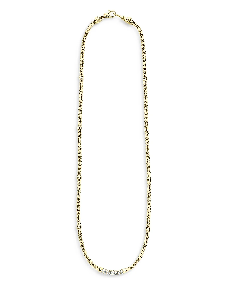 Lagos 18K Yellow Gold Caviar Beaded Necklace with Diamonds, 16