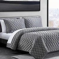 Diamond Velvet Charcoal King Quilt Set