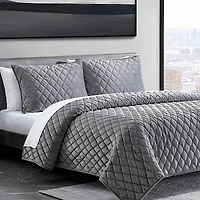 Vera Wang Diamond Velvet Charcoal King Quilt Set