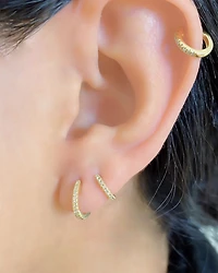 14K Yellow Gold Diamond Small Huggie Hoop Earrings - Exclusive