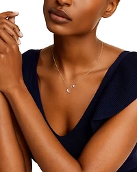 14K White and Yellow Gold Diamond Moon and Star Pendant Necklace, 16"