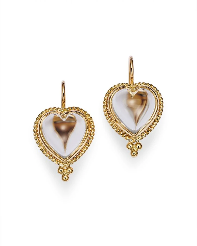 18K Yellow Gold Rock Crystal Heart Earrings