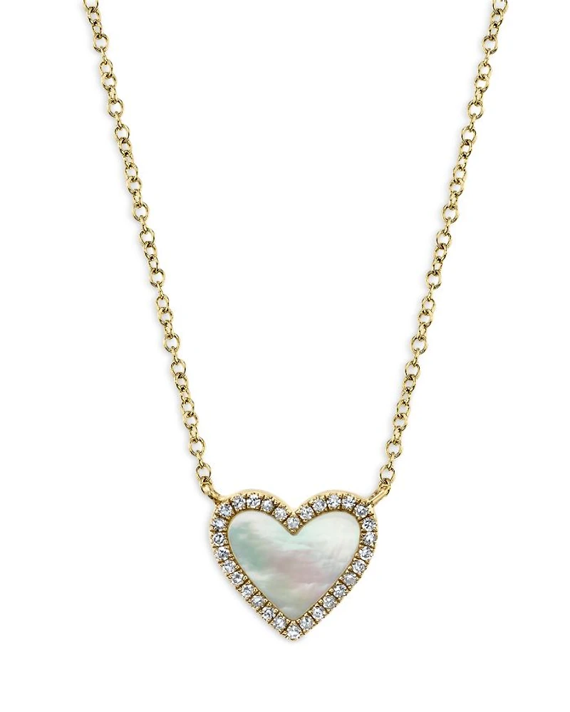 14K Yellow Gold Kate Mother of Pearl & Diamond Heart Pendant Necklace, 18"