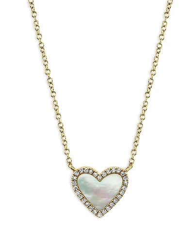 14K Yellow Gold Kate Mother of Pearl & Diamond Heart Pendant Necklace, 18"