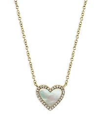 14K Yellow Gold Kate Mother of Pearl & Diamond Heart Pendant Necklace, 18"