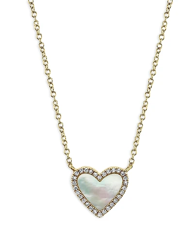 Moon & Meadow 14K Yellow Gold Kate Mother of Pearl & Diamond Heart Pendant Necklace, 18