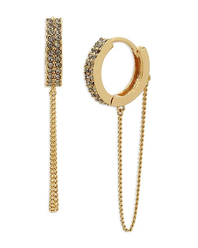 Allsaints Chain Drop Pave Huggie Hoop Earrings