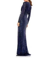 Sequined Long Sleeve Gown