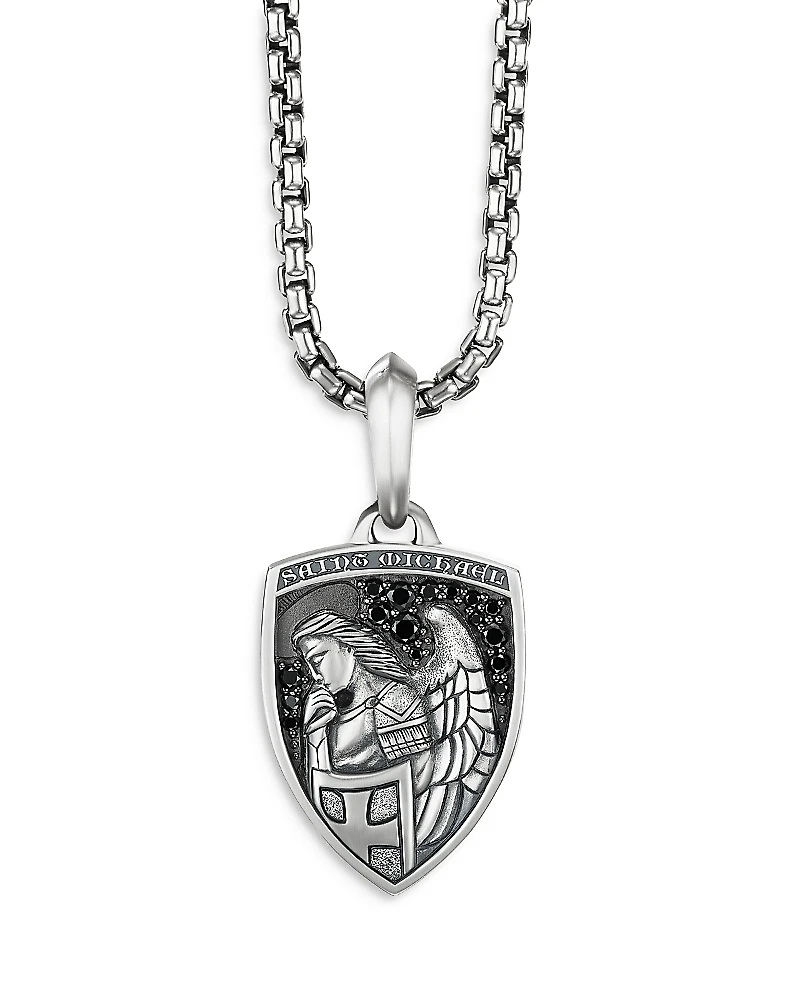 David Yurman Men's Sterling Silver St. Michael Medallion Amulet with Pave Black Diamonds