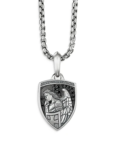 David Yurman Men's Sterling Silver St. Michael Medallion Amulet with Pave Black Diamonds