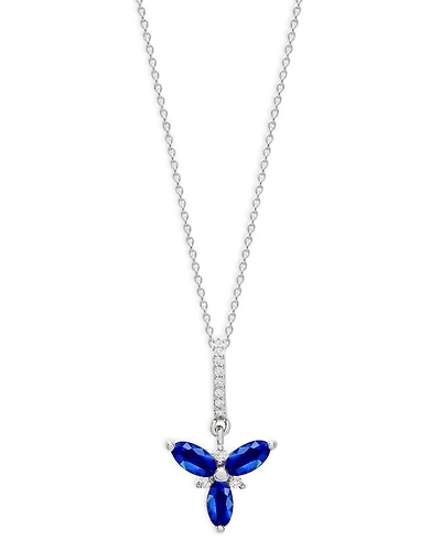 Blue Sapphire & Diamond Trio Pendant Necklace in 14K White Gold, 18"