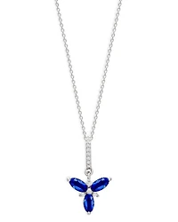 Blue Sapphire & Diamond Trio Pendant Necklace in 14K White Gold, 18"