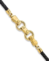 Men's Fancy Link Leather Bracelet in 14K Yellow Gold