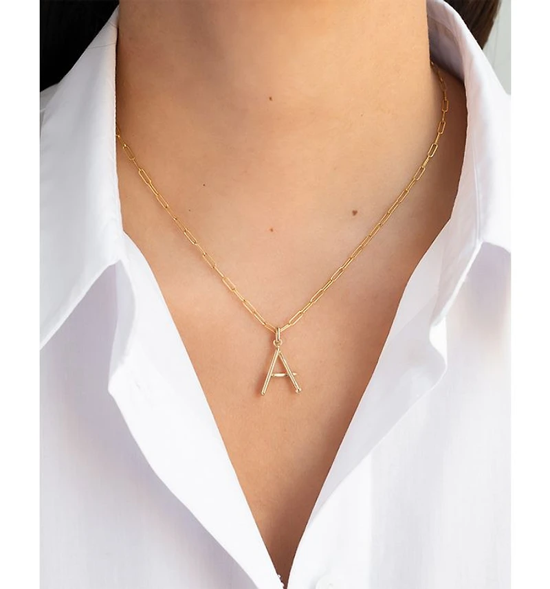 14K Yellow Gold Large Nail Initial Necklace, 18"