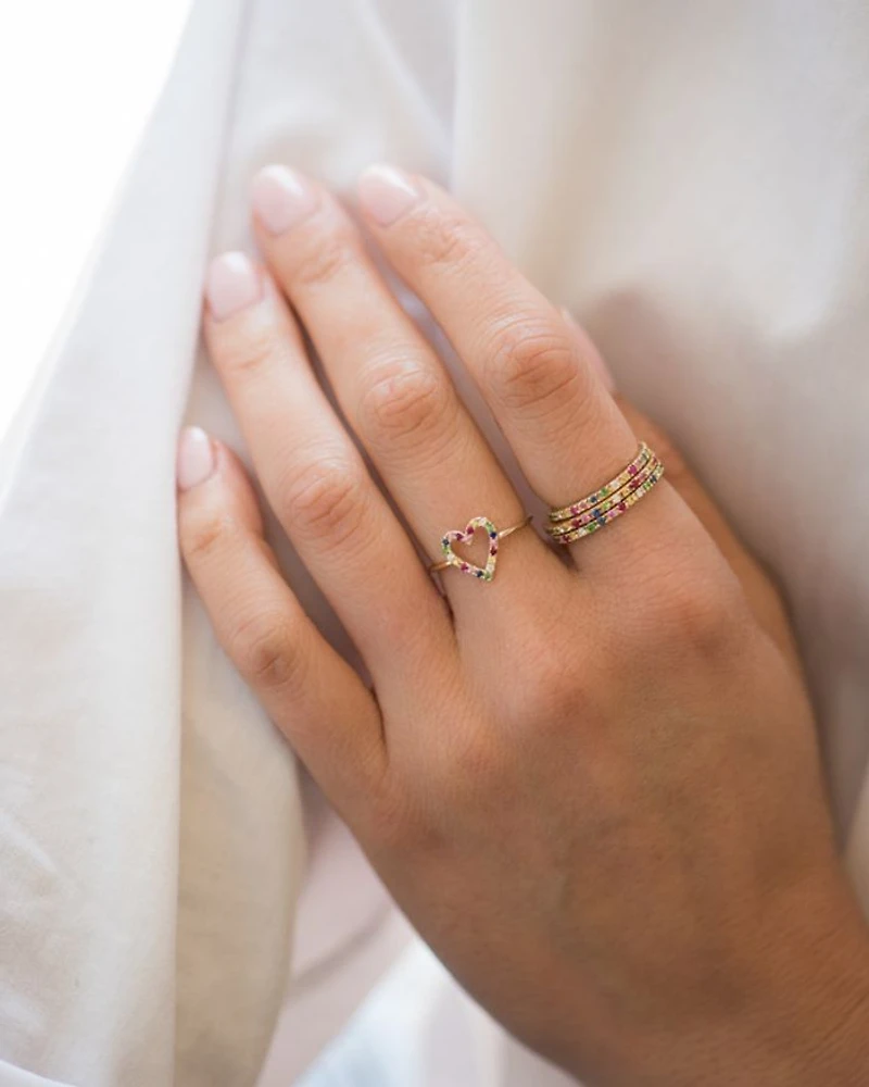 14K Yellow Gold Rainbow Gemstone & Diamond Eternity Ring