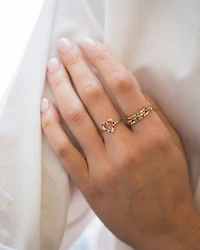 14K Yellow Gold Rainbow Gemstone & Diamond Eternity Ring
