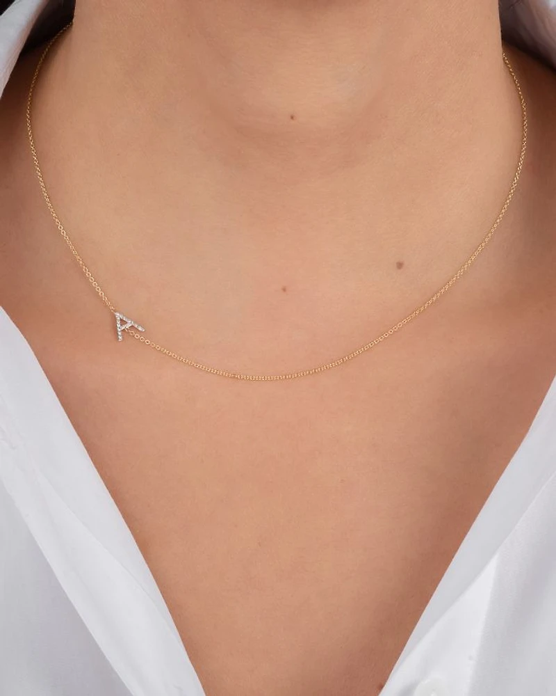 14K Yellow Gold Diamond Asymmetric Initial Necklace, 18"