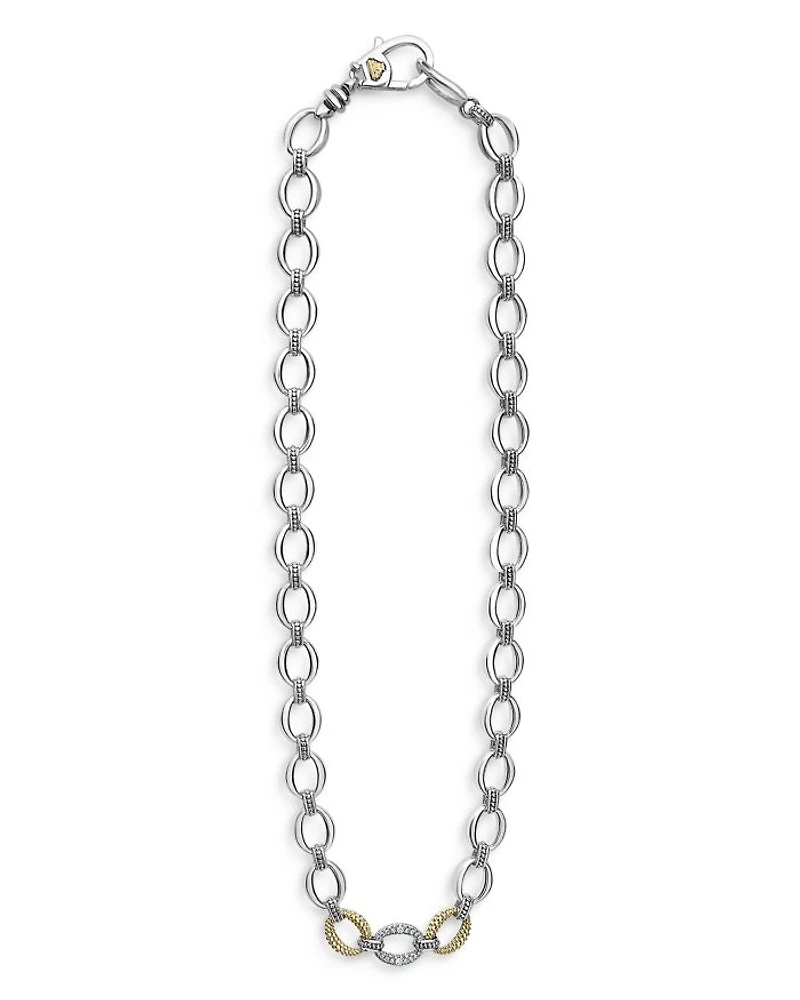 Sterling Silver & 18K Yellow Gold Caviar Luxe Diamond Link Necklace, 18"