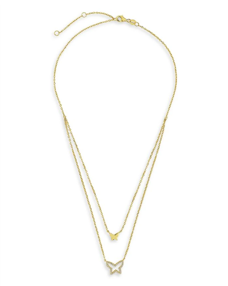 Pavé Butterfly Layered Pendant Necklace, 16"-18"