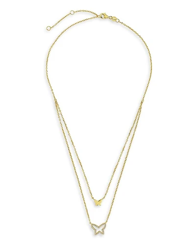 Pavé Butterfly Layered Pendant Necklace, 16"-18"