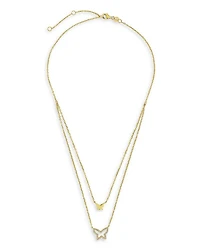 Pavé Butterfly Layered Pendant Necklace, 16"-18"