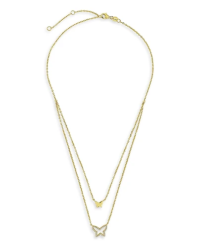 Sterling Forever Pave Butterfly Layered Pendant Necklace, 16-18