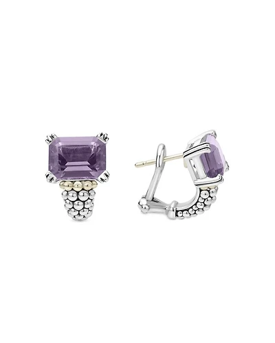 18K Yellow Gold & Sterling Silver Glacier Amethyst Caviar Beaded Half Hoop Earrings