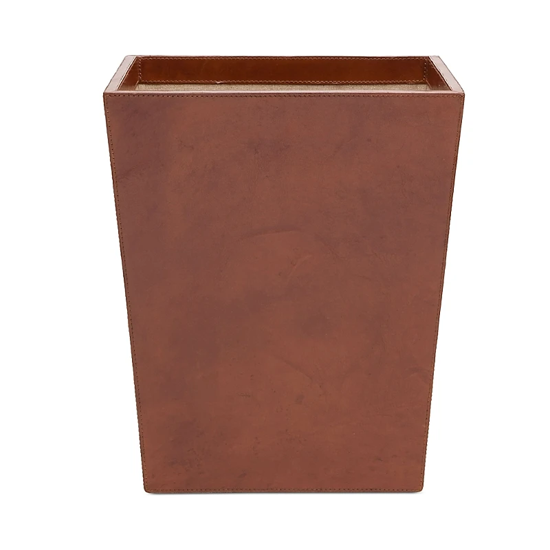 Pigeon & Poodle Stirling Tobacco Full Grain Leather Tapered Rectangular Wastebasket
