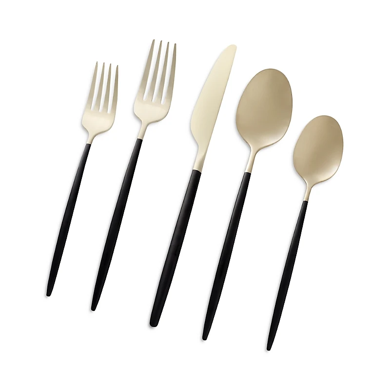 Cambridge Silversmiths Gaze Black Champagne Satin 20 Piece Flatware Set