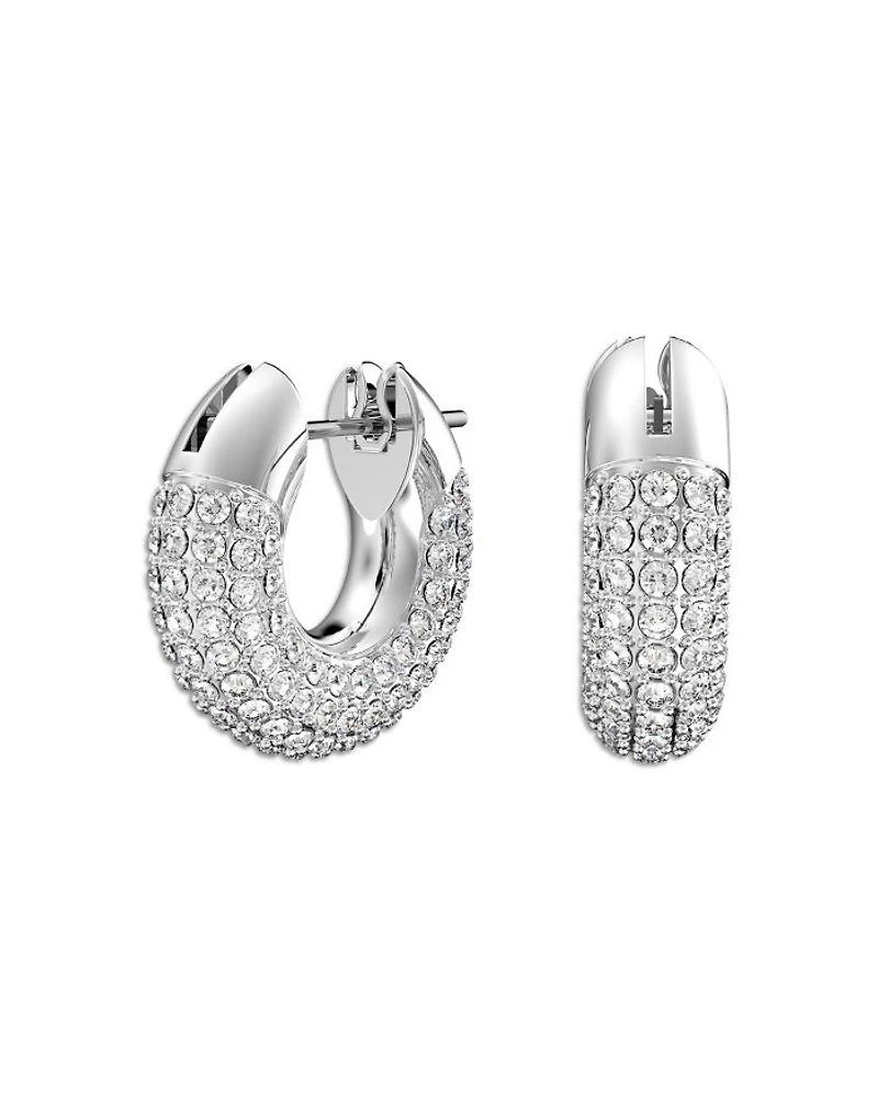 Dextera Pavé Tubular Hoop Earrings in Rhodium Plate