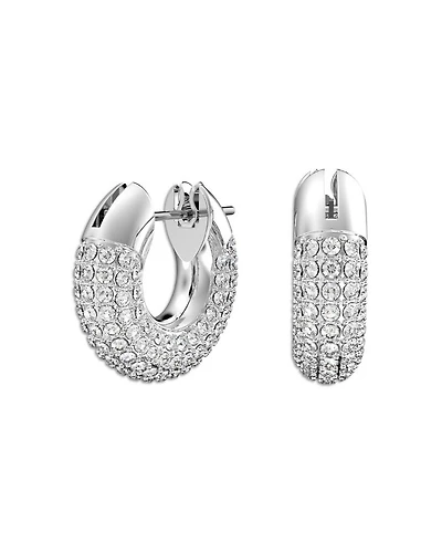 Dextera Pavé Tubular Hoop Earrings in Rhodium Plate