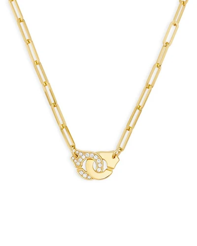18K Yellow Gold Menottes Diamond Interlocking Ring Pendant Necklace, 17.7"