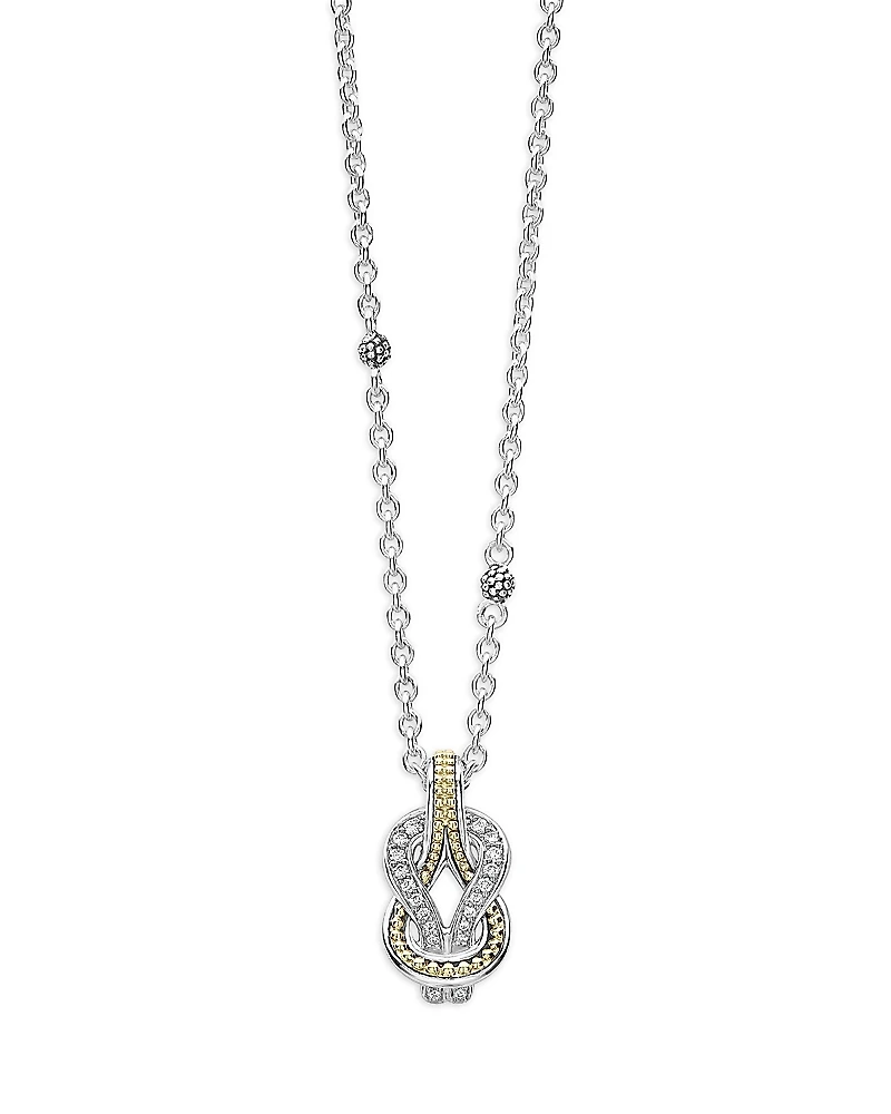 Lagos 18K Yellow Gold & Sterling Silver Newport Diamond Knot Pendant Necklace, 16-18