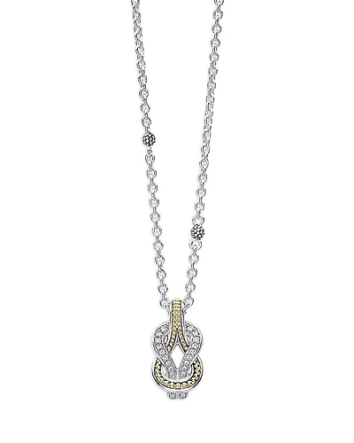 Lagos 18K Yellow Gold & Sterling Silver Newport Diamond Knot Pendant Necklace, 16-18