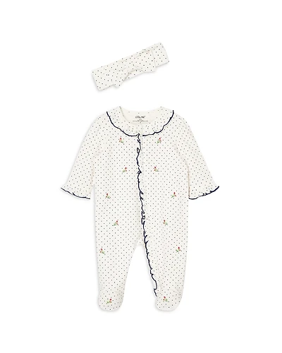 Little Me Girls' Dotted Rosebud Footie & Headband Set - Baby