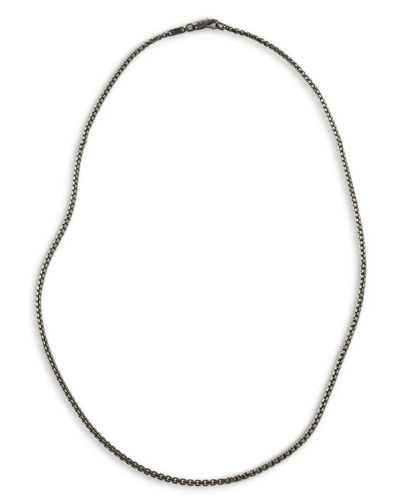 Men's Classic Chain Silver 2.7mm Box Chain Necklace with Satin Matte Black Rhodium, 24"