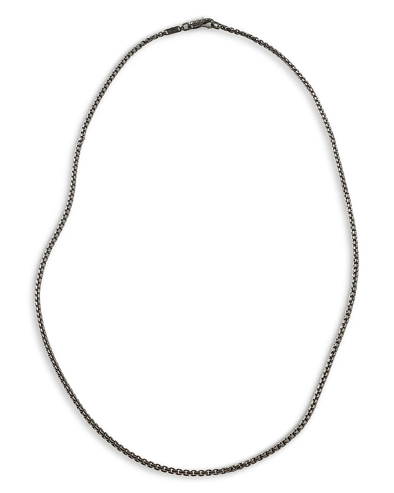 John Hardy Men's Classic Chain Silver 2.7mm Box Chain Necklace with Satin Matte Black Rhodium, 24