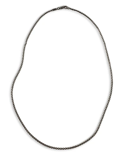 John Hardy Men's Classic Chain Silver 2.7mm Box Chain Necklace with Satin Matte Black Rhodium, 24