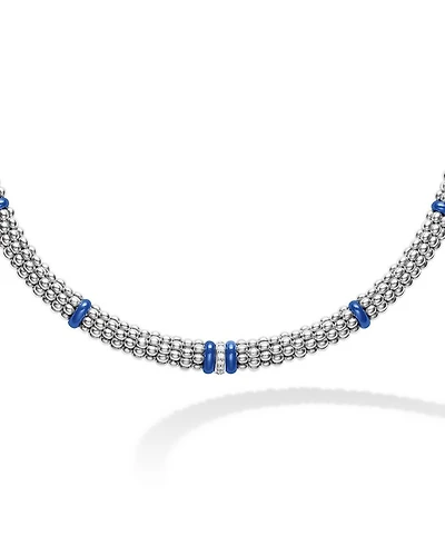 18K Yellow Gold & Sterling Silver Diamond & Blue Ceramic Rondelle & Bead Statement Necklace, 16"