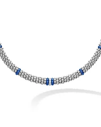 18K Yellow Gold & Sterling Silver Diamond & Blue Ceramic Rondelle & Bead Statement Necklace, 16"