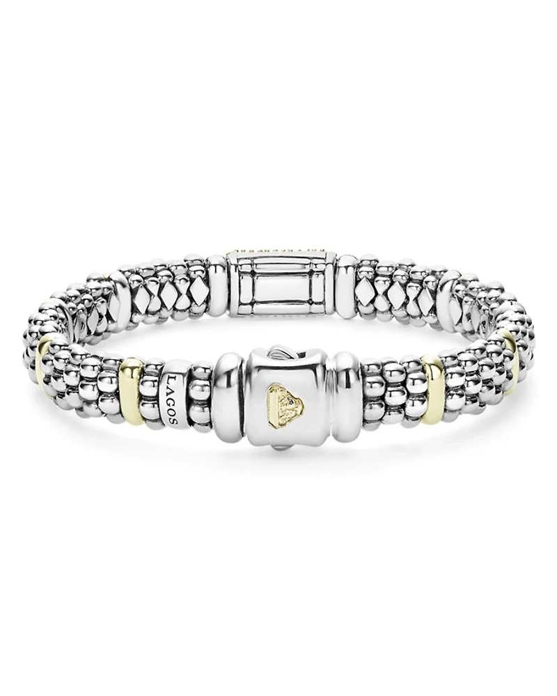 18K Yellow Gold & Sterling Silver Signature Caviar Blue Sapphire Pavé Link Bracelet