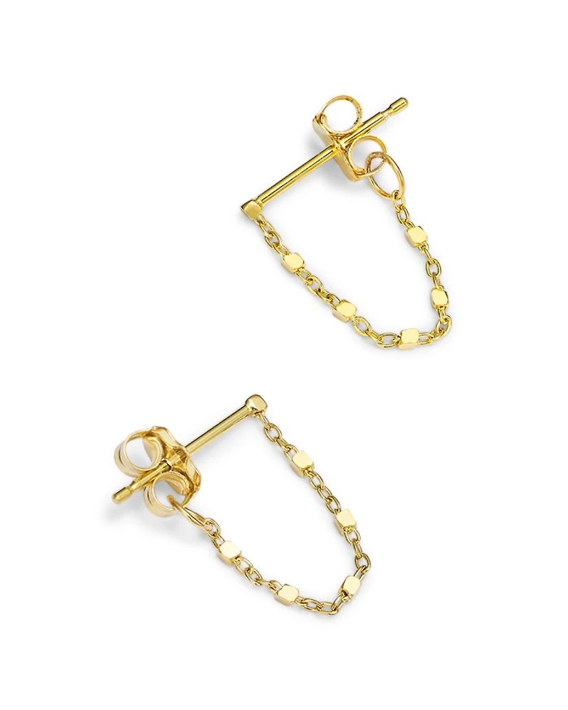 14K Yellow Gold Simple Gold Square Bead Chain Hoop Earrings