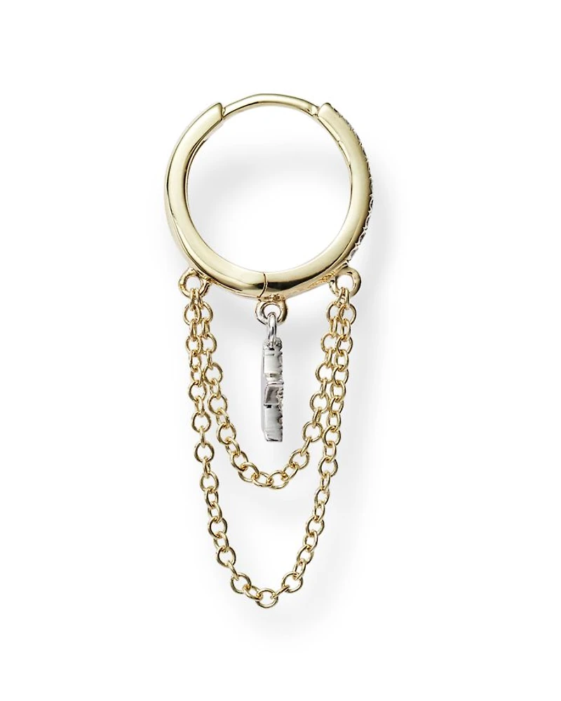 14K Yellow and White Gold Pavé Diamond Star Hoop Earrings